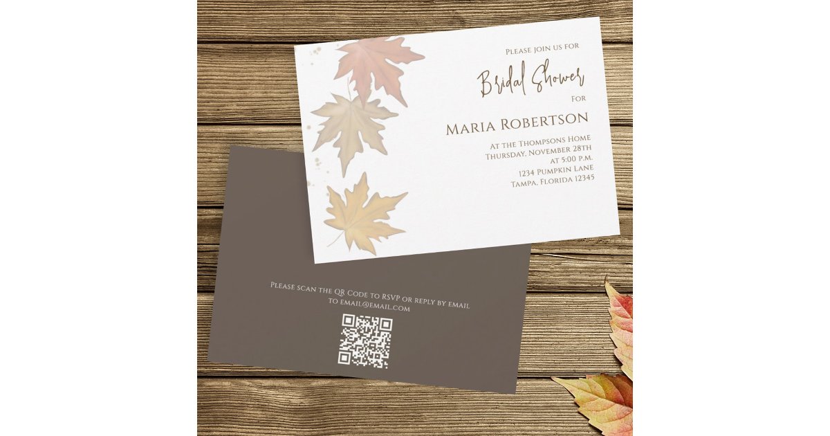Elegant Autumn Leaves Fall Foliage QR Code Invitation | Zazzle