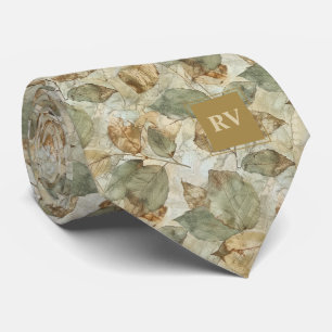 Elegant Autumn Leaves Fall Monogram Neck Tie