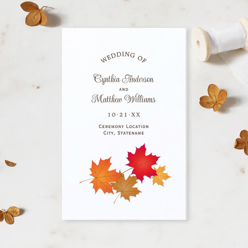 Elegant Autumn Leaves Fall Wedding Programs