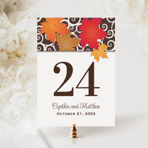Elegant Autumn Leaves Fall Wedding Table Number