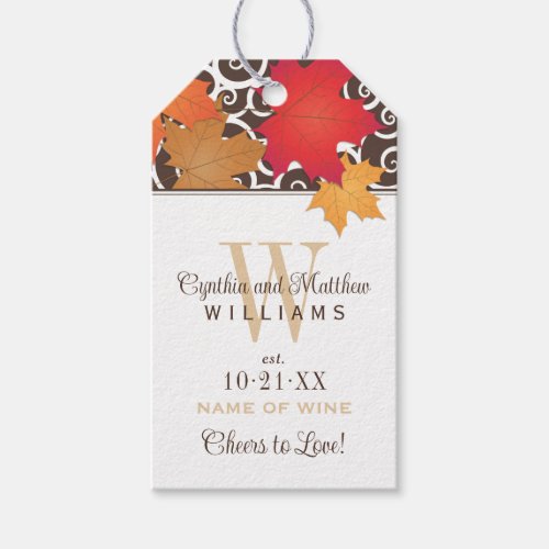 Elegant Autumn Leaves Fall Wedding Wine Favor Gift Tags