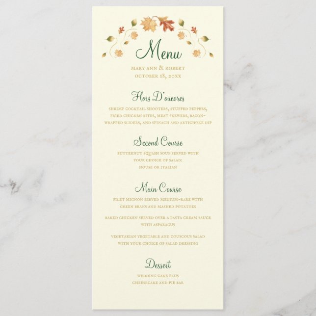 Elegant Autumn Leaves Menu (Front)