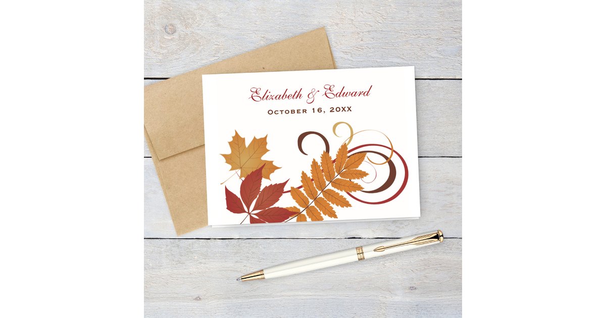 Elegant Autumn Leaves Monogram Wedding Thank You Card | Zazzle