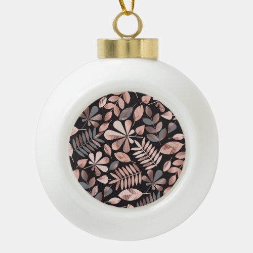 Elegant Autumn Leaves Pastel Geometric Ceramic Ball Christmas Ornament
