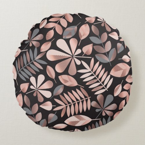 Elegant Autumn Leaves Pastel Geometric Round Pillow