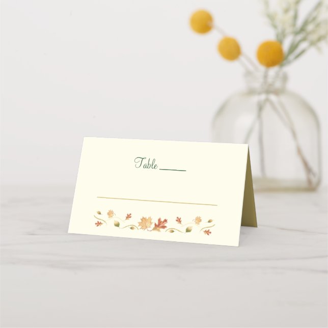 Elegant Autumn Leaves Place Card (Front)