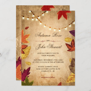 Elegant Autumn Leaves Rustic Fall Wedding Invitation