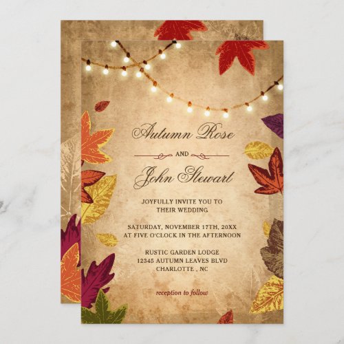 Elegant Autumn Leaves Rustic Fall Wedding Invitation