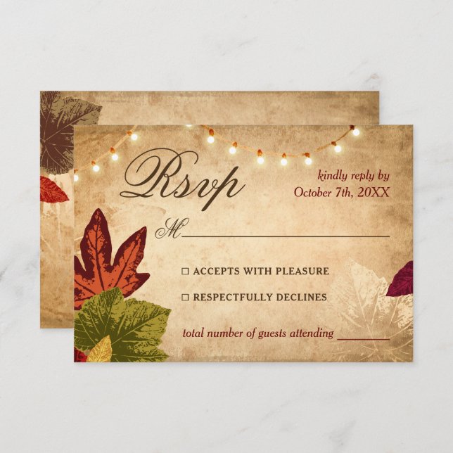 Elegant Autumn Leaves Rustic Fall Wedding RSVP Card (Front/Back)