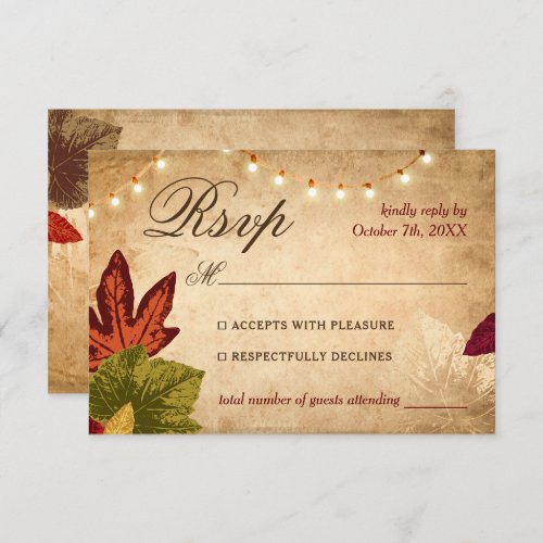 Elegant Autumn Leaves Rustic Fall Wedding RSVP Card