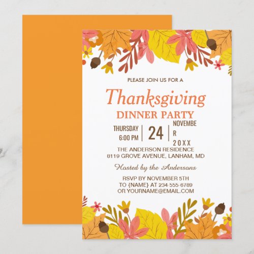 Elegant Autumn Leaves Thanksgiving Dinner Party Card