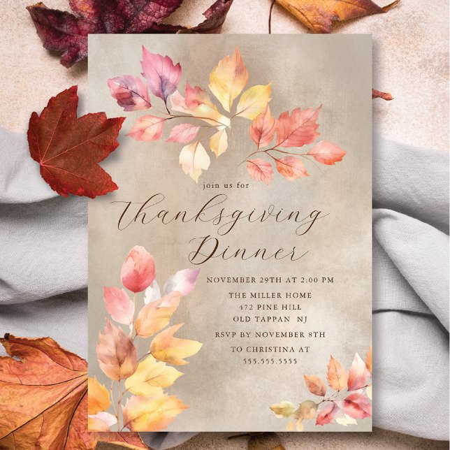 Elegant Autumn Leaves Thanksgiving Invitation (Creator Uploaded)