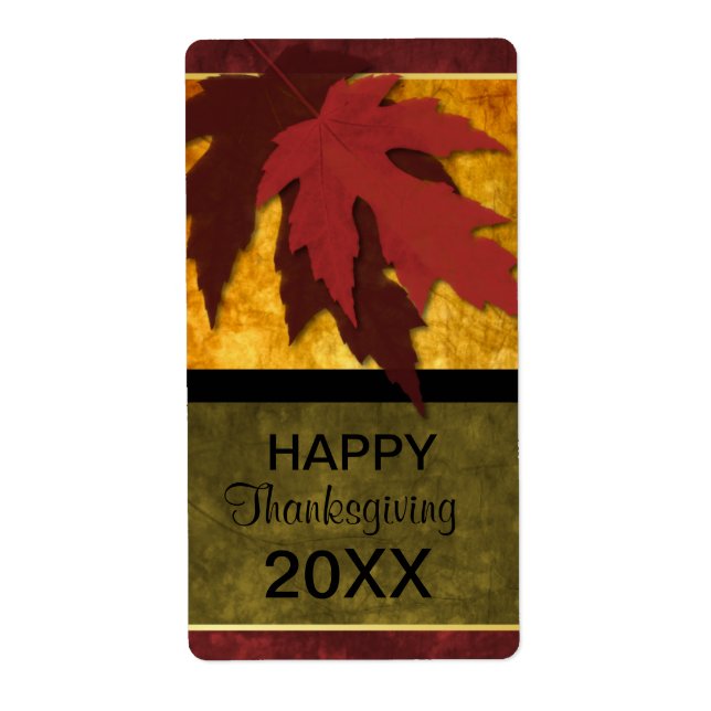 Elegant Autumn Leaves Thanksgiving Wine Label (Front)
