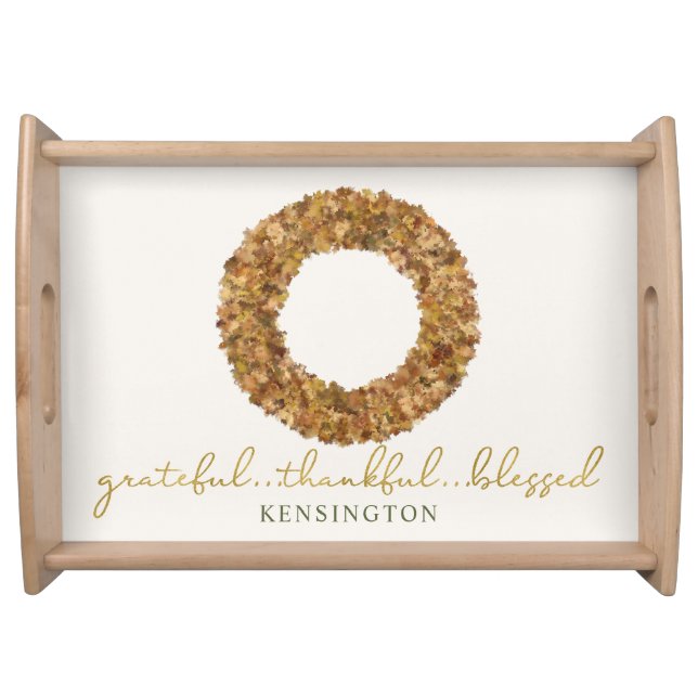Elegant Autumn Leaves Thanksgiving Wreath Family Serving Tray (Front)