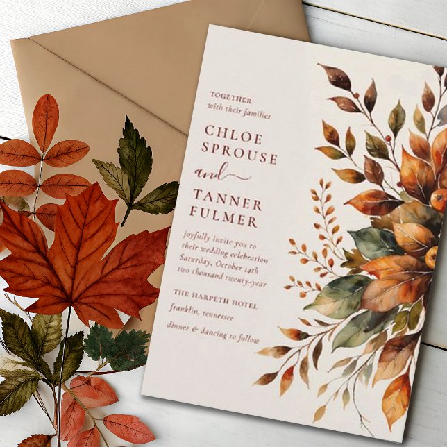 Elegant Autumn Leaves Watercolor Floral Wedding Invitation (Creator Uploaded)
