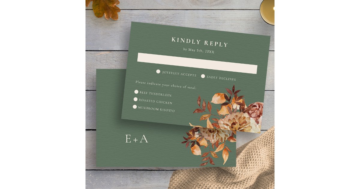 Elegant Autumn Leaves Wedding RSVP Card | Zazzle