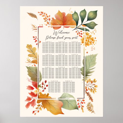 Elegant Autumn Leaves Wedding Seating Chart