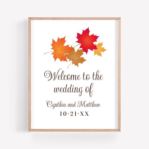 Elegant Autumn Leaves Wedding Welcome Poster