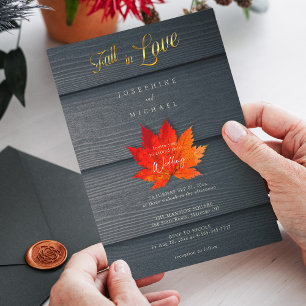Elegant Autumn Love   Gold Script Fall Wedding Invitation