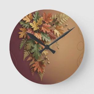 Elegant Autumn Maple Leaves Botanical Cascade Round Clock