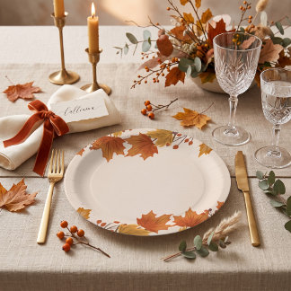 Elegant Autumn Maple Leaves Wedding Paper Plates