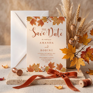 Elegant Autumn Maple Leaves Wedding Save The Date
