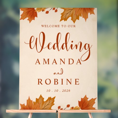 Elegant Autumn Maple Leaves Wedding Welcome Acrylic Sign