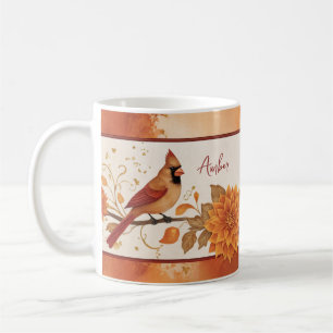 Elegant Autumn Northern Cardinals Floral Accents Coffee Mug