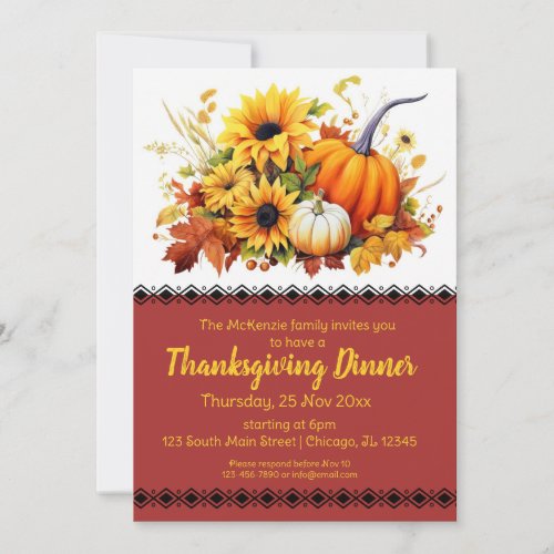 Elegant Autumn party Thanksgiving Dinner Invitation