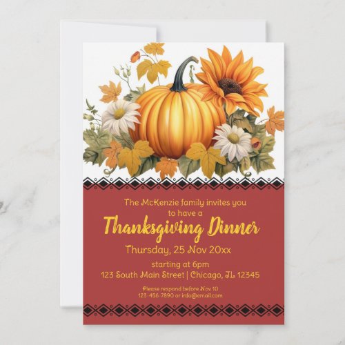 Elegant Autumn party Thanksgiving Dinner Invitation