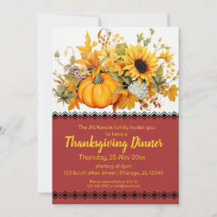 Elegant Autumn party Thanksgiving Dinner Invitation