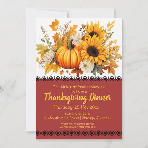 Elegant Autumn party Thanksgiving Dinner Invitation