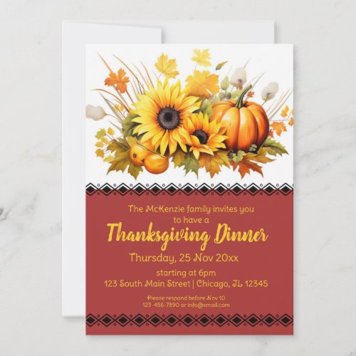 Elegant Autumn party Thanksgiving Dinner Invitation