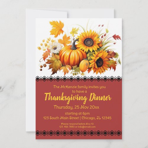 Elegant Autumn party Thanksgiving Dinner Invitation