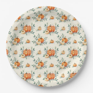 Elegant Autumn Pumpkin and Eucalyptus Watercolor
Paper Plates
