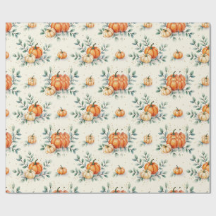 Elegant Autumn Pumpkin and Eucalyptus Watercolor Wrapping Paper