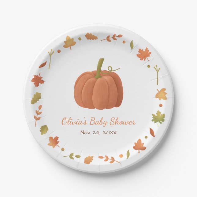 Elegant Autumn Pumpkin Baby Shower Supplies Paper Plates (Front)