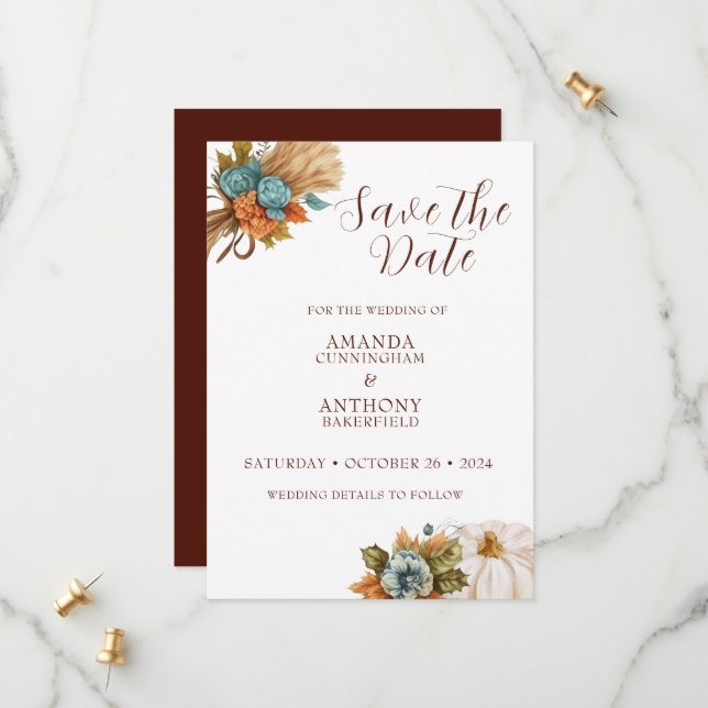 Elegant Autumn Pumpkin Fall Wedding Invitation (Front/Back In Situ)