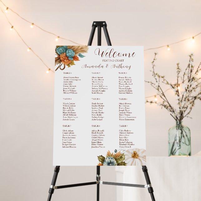 Elegant Autumn Pumpkin Wedding Seating Chart Foam Board (In Situ (Stand))
