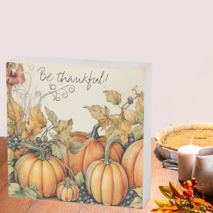 Elegant Autumn Pumpkins Grateful Wooden Box Sign