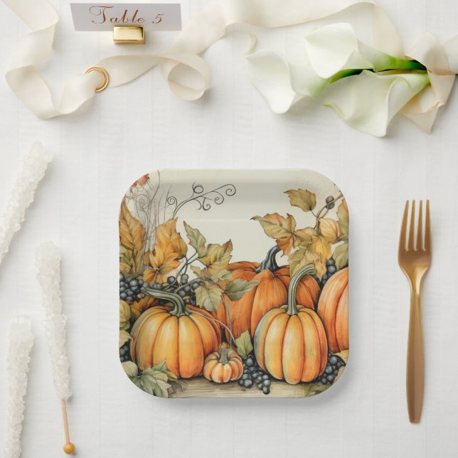 Elegant Autumn Pumpkins  Paper Plates (Wedding)