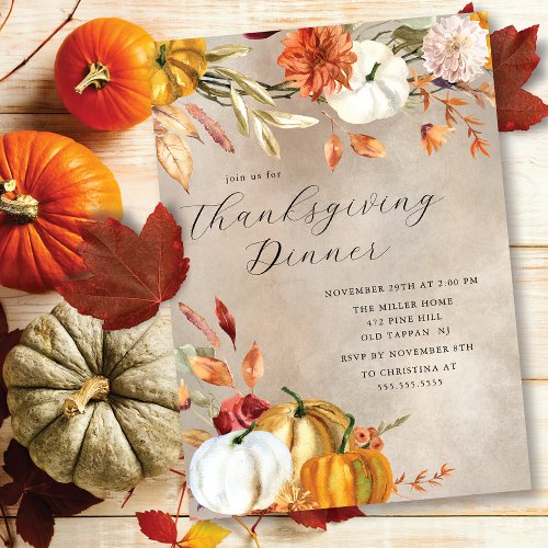 Elegant Autumn Pumpkins Thanksgiving Invitation