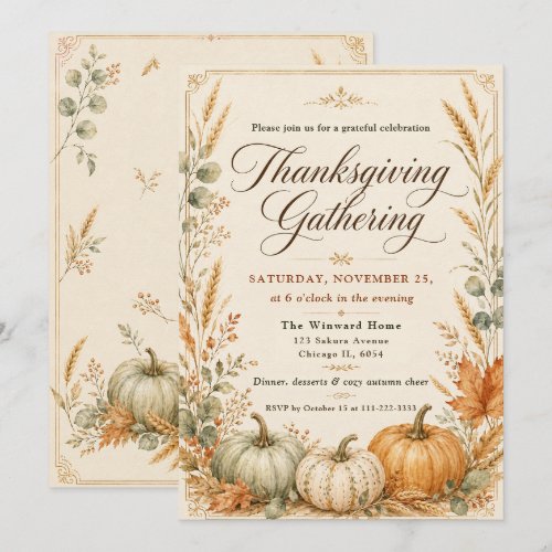 Elegant Autumn Pumpkins Thanksgiving Invitation