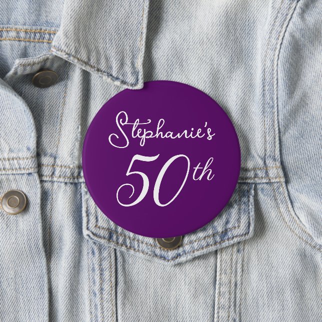 Elegant Autumn Purple Monogram 50th Birthday Party Button (In Situ)
