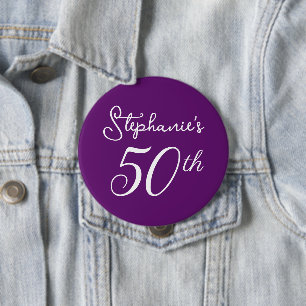 Elegant Autumn Purple Monogram 50th Birthday Party Button