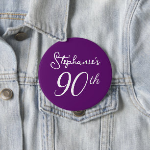 Elegant Autumn Purple Monogram 90th Birthday Party Button