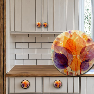 Elegant Autumn Purple Orange Yellow Leaves Ceramic Knob
