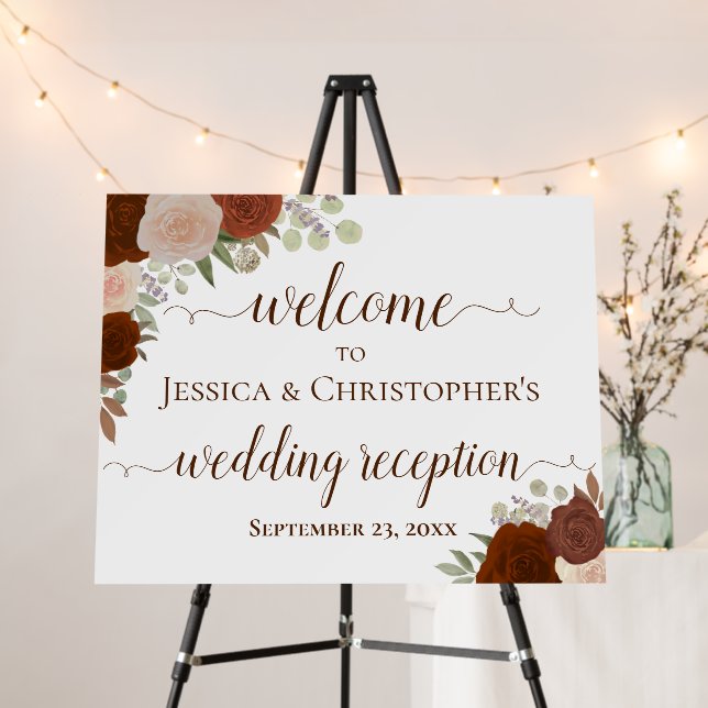 Elegant Autumn Roses Wedding Reception Welcome Foam Board (In Situ (Stand))