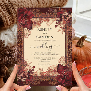 Elegant Autumn Russet and Gold Wedding Invitation