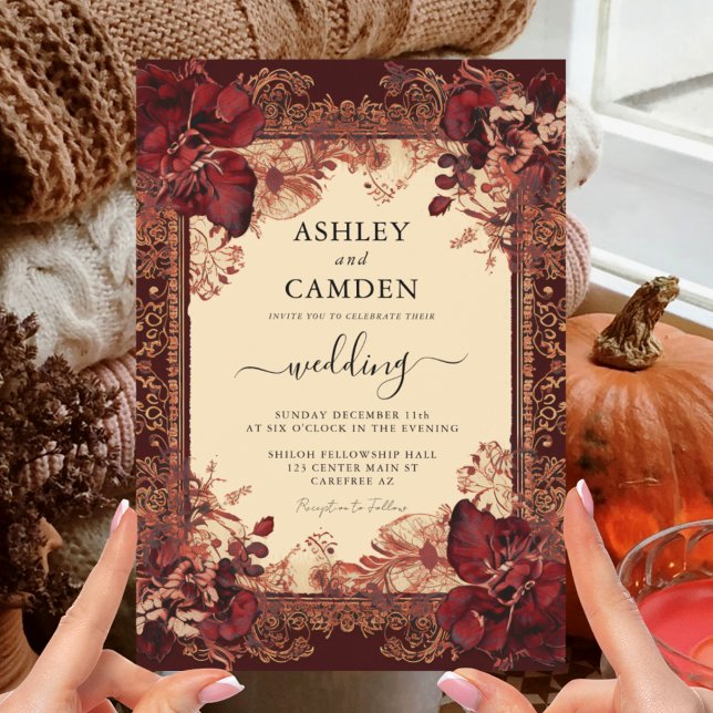 Elegant Autumn Russet and Gold Wedding Invitation (Creator Uploaded)